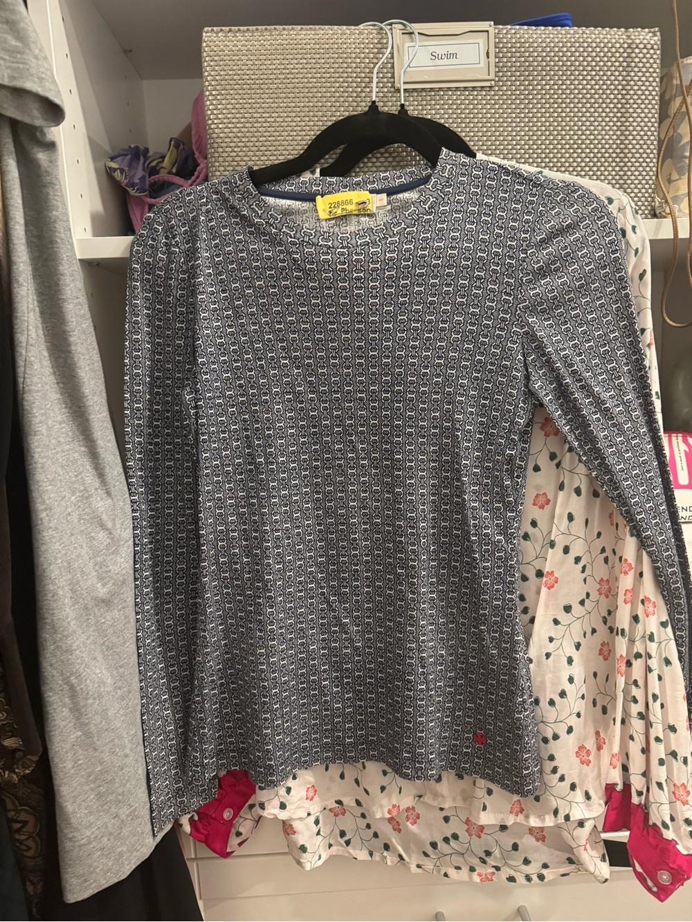 Tory Burch Navy and White Long Sleeve Patterned Tee